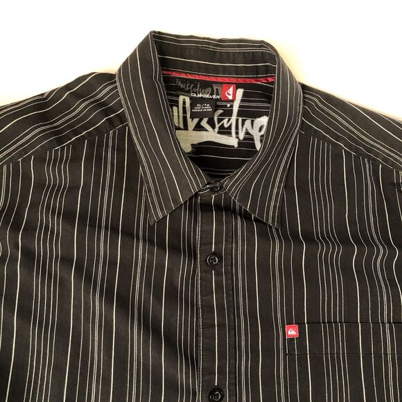 Quiksilver Mens Black Striped Button Down Shirt Pocket Tag Size XL - Picture 7 of 16